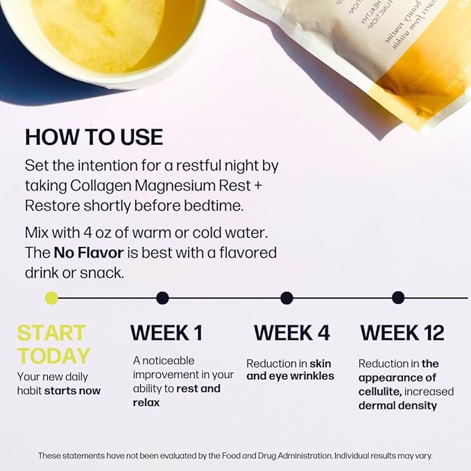 Collagen + Magnesium | VERISOL Bioactive Collagen Peptides Magnesium Glycinate &amp Taurate Salts | Lauren Roxburgh Rest + Restore | Calming Nightly Beauty Routine (No Flavor) [30 Serves]