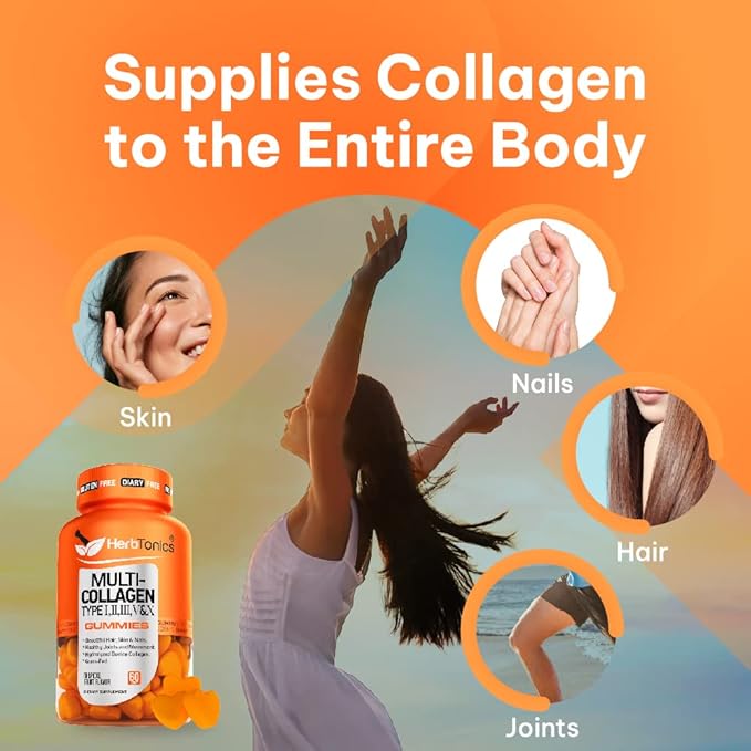 Herbtonics Multi Collagen Gummies Type 1235 &amp 10 with Biotin for Hair Growth Skin Nails - Premium Ceylon Cinnamon Capsules - Effective Cinnamon Pills for Enhanced Well-Being - 1500mg Cinnamon