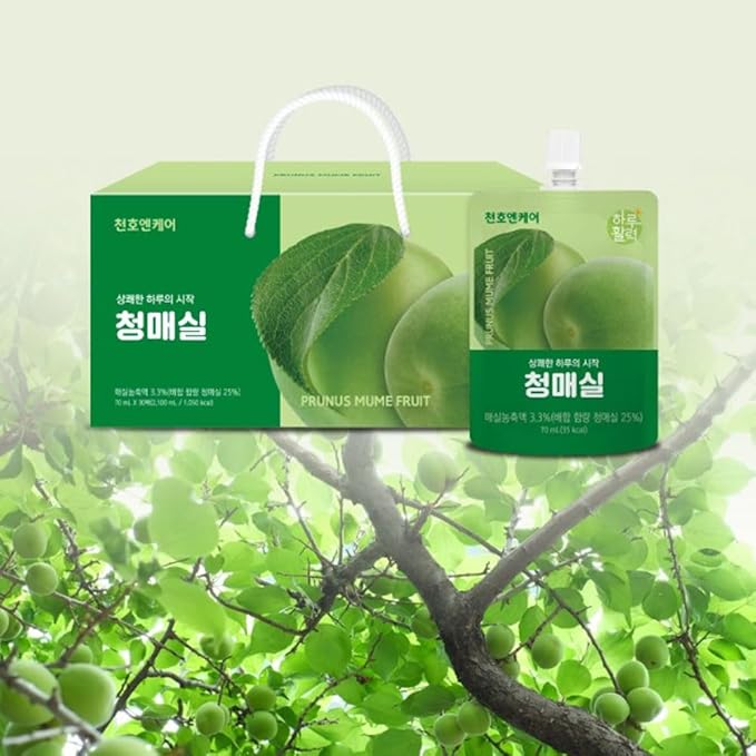 ChunhoNcare Korean Green Plum Juice | 100% Korean Cheongmaesil | With Apple Aloe &amp Probiotics | No Preservatives | Resealable Pouch | 30 Packs