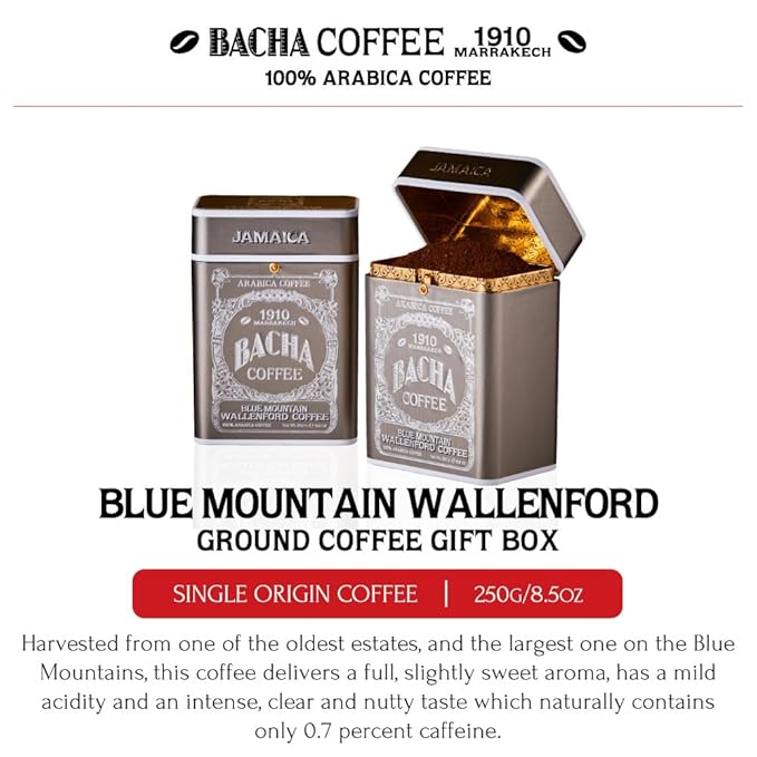 Bacha Coffee | Blue Mountain Wallenford Single Origin Ground Beans Medium Roast 100% Arabica Specialty Coffee 250g Signature Nomad Collection Gift Box