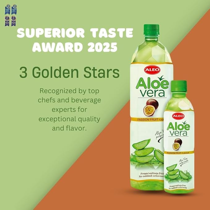 ALEO 1.5L Premium Passion fruit Aloe Vera Drink - Natural No Preservatives No Artificial Colors Superior Taste Award 2025