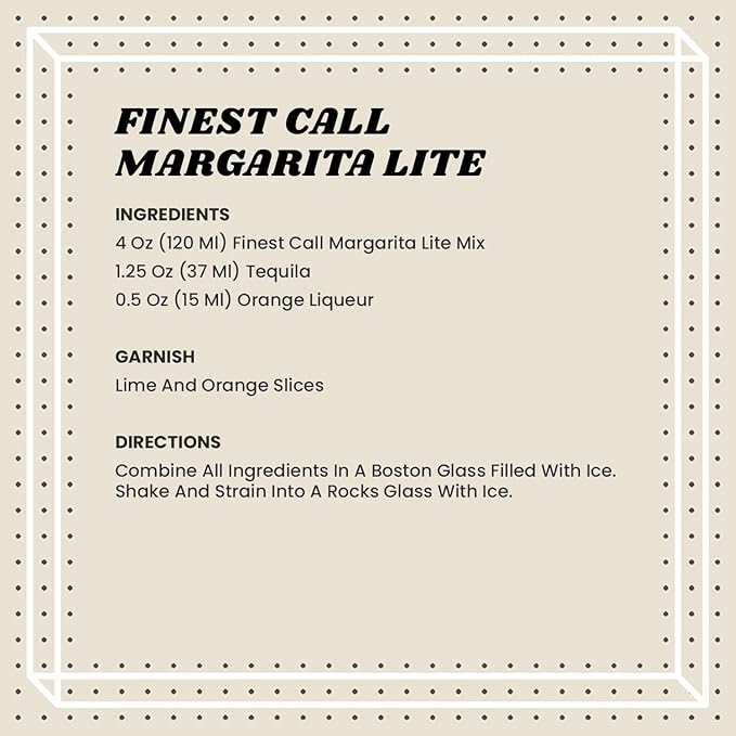 Finest Call Premium Margarita LITE Drink Mix 1 Liter Bottle (33.8 Fl Oz) Pack of 6