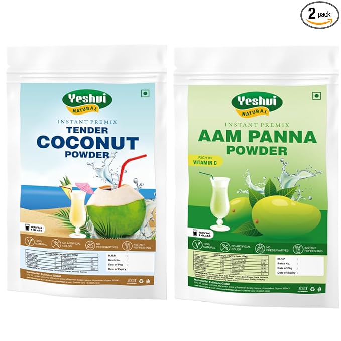 Yeshvi NATURAL Tender Coconut Water Powder &amp Aam panna Powder Combo Pack Instant Mix Drink Powder Booster Summer Drink Fruit Juice Powder for Adults 200gm