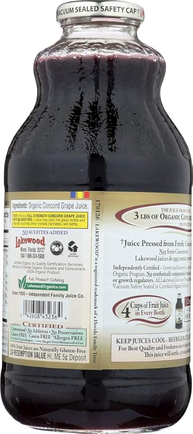 Lakewood Organic PURE Concord Grape Juice 32 Ounce Bottles (Pack of 12)