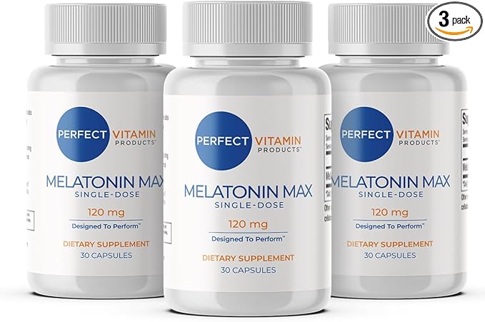 120mg Extra Strength Melatonin MAX - Single Capsule Dose - High Dosage Melatonin Ensures Ampifly Supply Of This Important Hormone - 100% Drug-Free Vegan Non-GMO Gluten-Free (90 Capsules)