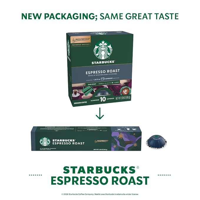 Starbucks by Nespresso Vertuo Dark Roast Espresso 50-count Espresso Pods Brews 1.35 oz.