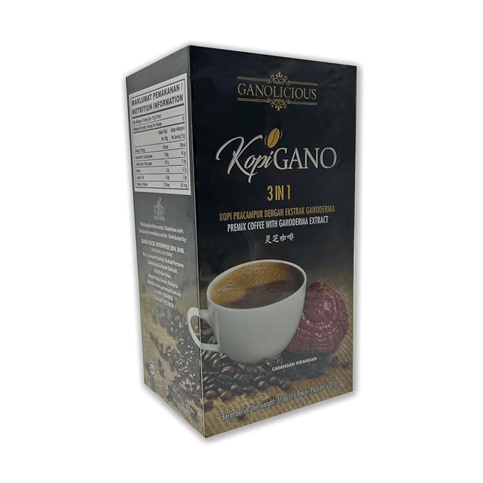HAGEN Generic Gano Excel Gano Cafe Ganolicious KopiGano 3 in 1 Instant Premix Coffee 15 sachets x 21g (1 Box)