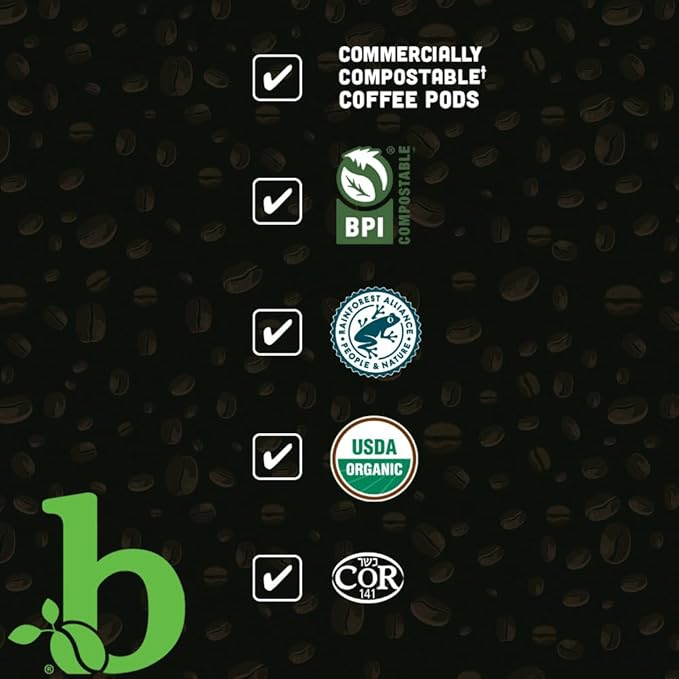 beaniac Organic Full On French Roast Dark Roast Single Serve Compostable K Cup Coffee Pods Organic Arabica Coffee Keurig Brewer Compatible 30 Count