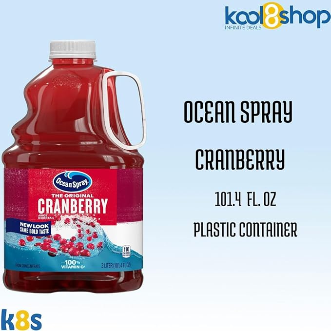 Ocean Spray Cranberry Juice Drink 101.4 fl oz Plastic Bottles 2 Pack + 15 Sugarcane Disposable Straws by KOOL8SHOP Infinite Deals