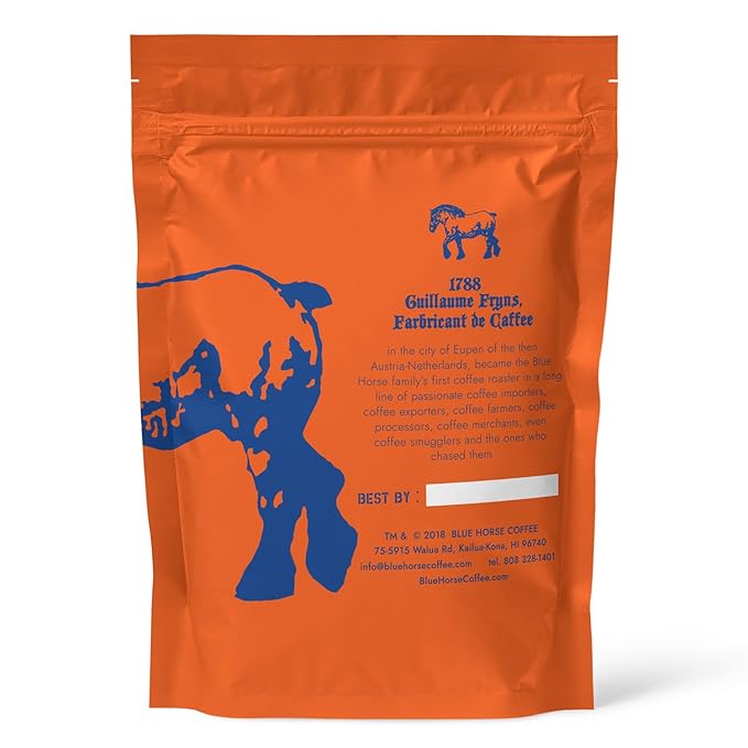 Blue Horse 'Gentle Giant' Hawaiian Roast Arabica Whole Beans Blend (20% Kona) Medium Roast 2.2 Lbs (35 oz) Farm-Fresh Arabica Coffee Smooth &amp Bold Flavor with Rich Aroma