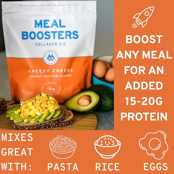 Meal Boosters Savory Protein Powder Supplement | 15–20g Complete Protein Meal Enhancer for Cooking &amp Prep | Collagen Peptides for Gut Joint &amp Support | Keto Friendly Gluten Free (Cheesy Chee