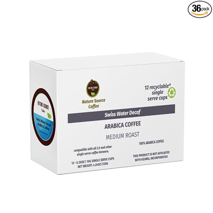 Swiss Water Decaf Single Origin Arabica Coffee Single Serve Cups 0.35oz Medium Roast (36 Count)
