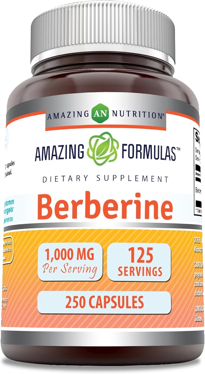 Amazing Formulas Berberine 1000mg Per Serving 250 Capsules Supplement | Non GMO | Gluten Free | Made in USA- Proudly Made in The USA with Guaranteed Purity &amp Potency