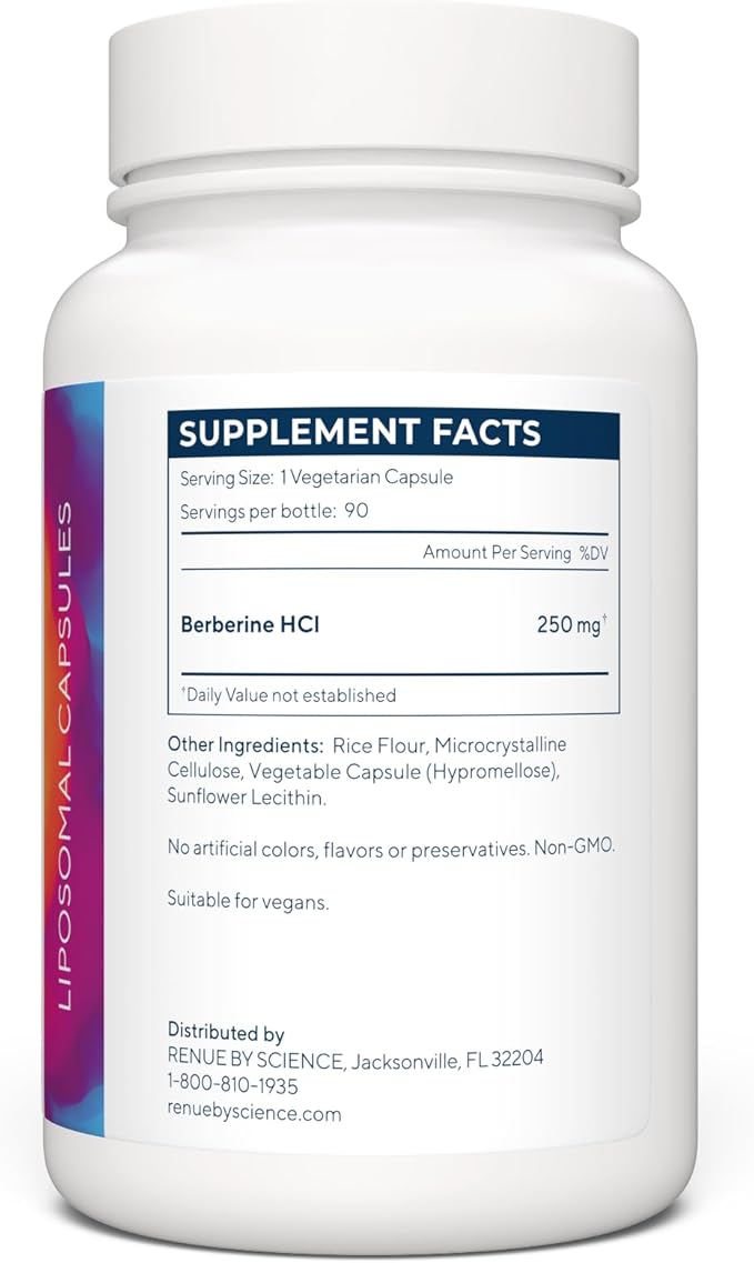 Renue By Science Berberine | 90 Berberine Supplement Capsules - 250mg Berberine per Serving | Bioavailable Formula for Increased Absorption | Non-GMO &amp Allergen Free | Manufactured in The USA