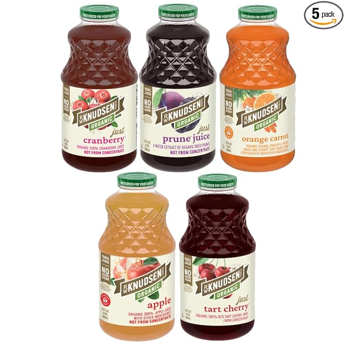 R.W. Knudsen Organic Juice Variety Pack 32 oz Bottles (Pack of 5) – No Sugar Added Not From Concentrate