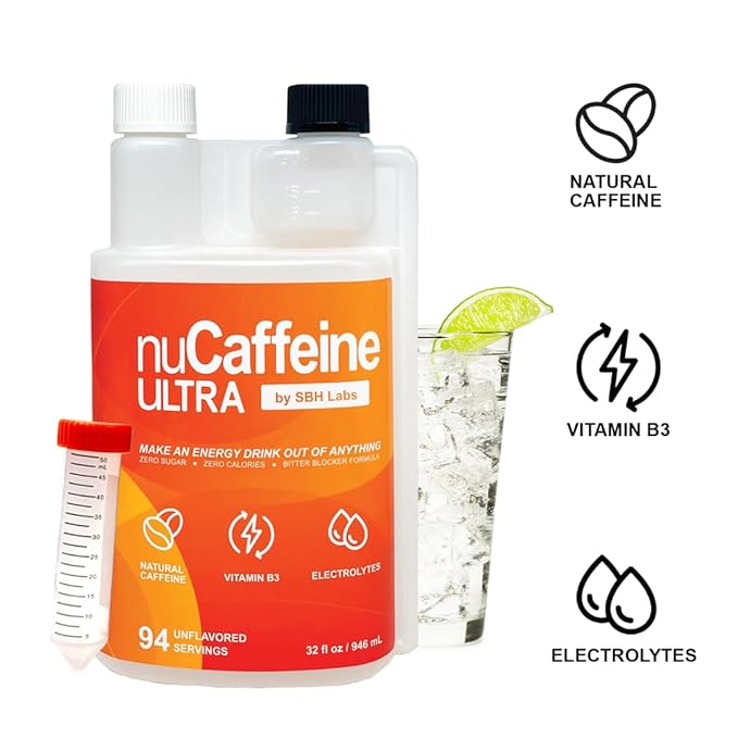 nuCaffeine Ultra | 94 Servings | Caffeine from Coffee Beans + Vitamin B3 + Electrolytes | Includes Handy to-go Tube | Transform Any Drink into an Energy Drink! | No Carbs No Sugars No Calories