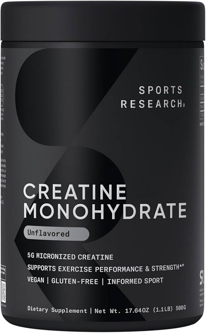 Sports Research Creatine Monohydrate - Gain Lean Muscle Improve Performance and Strength and Support Workout Recovery* - 5 g Micronized Creatine - 17.64 oz