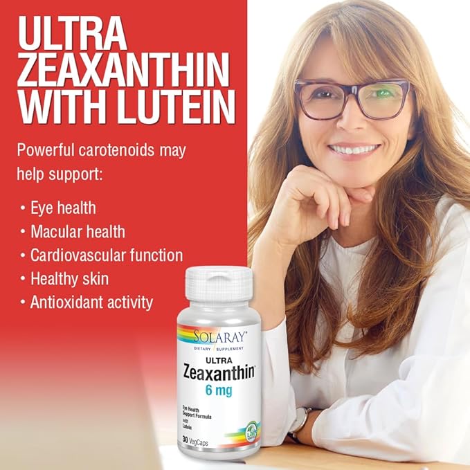 SOLARAY Zeaxanthin for Men &amp Women - Lutein and Zeaxanthin Supplement for Eyes Vision &amp Macular Health Support Formula Eye Vitamin Complex with Bilberry Vitamin C &amp Blueberry - 30 Veg