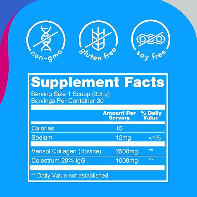 Zena Nutrition Pure Bovine Colostrum &amp Collagen Powder Supplement for Gut Health Immune Support Digestion Hair Skin &amp Nails Unflavored Gluten &amp Sugar Free 30 Servings