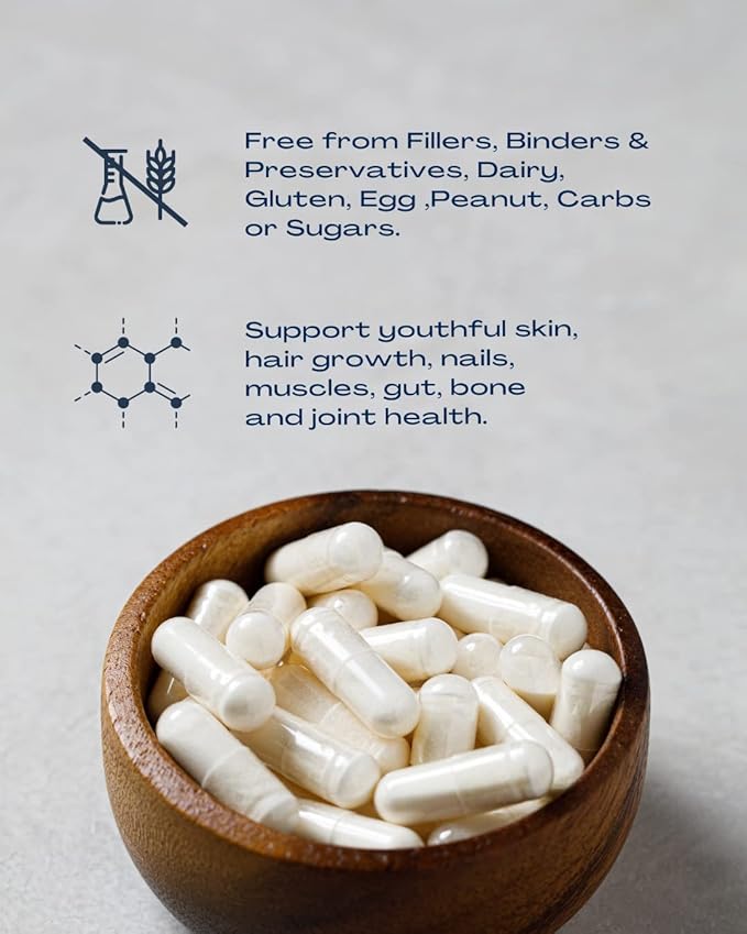 BioOptimal Collagen Peptides Capsules - Grass-Fed Pasture-Raised Hydrolyzed Protein Supplement for Skin Hair &amp Nails - Non-GMO Zero Sugar Daily Pills for Men &amp Women (180 Capsules)