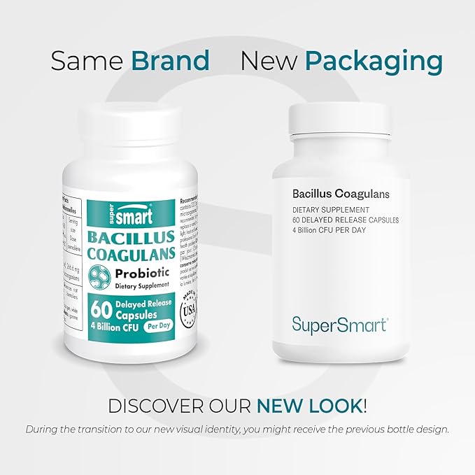 Supersmart Bacillus Coagulans Probiotic 4 Billion CFU per Day (High Absorption) - Lactobacillus Sporogenes Supplement | Non-GMO &amp Gluten Free - 60 Delayed Release Capsules