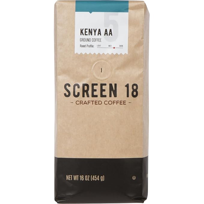 Screen 18 Specialty Grade Premium Kenya AA Ground Coffee Single Origin Medium Dark Roast 1 LB