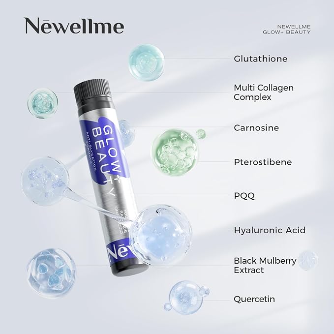 NEWELLME Liquid Collagen Shots with Hyaluronic Acid 18000mg Multi Collagen Peptides Sugar Free Ready-to-Drink Collagen Supplement for Hair Skin Nails 14 Bottles