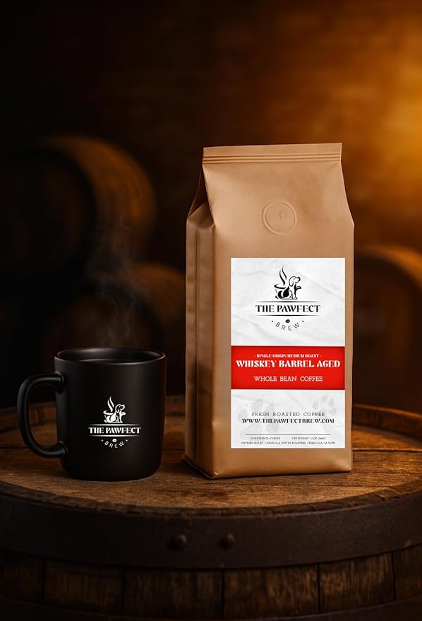 Dog Lover’s Coffee – Whiskey Barrel Aged Coffee | Medium-Light Roast Specialty Grade | Oak &amp Vanilla Notes | Drip Grind 1 lb