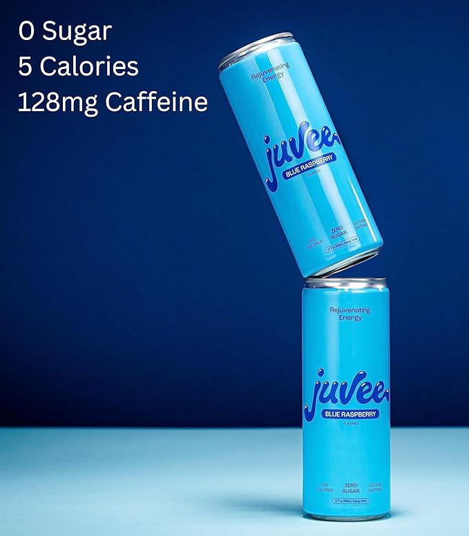 Watermelon Lime &amp Blue Raspberry Juvee Rejuvenating Energy Drink – 12 oz Cans 12-Pack Each – Sugar Free 127–128mg Natural Caffeine per Can Zero Sugar Low Calorie Clean Energy &amp Mental Foc