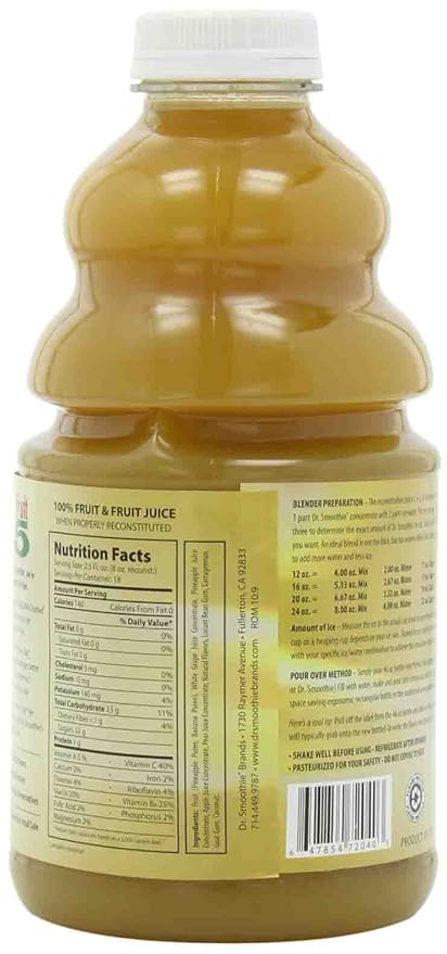 Dr. Smoothie 100% Crushed Fruit Concentrate Pineapple Paradise 46-Ounce Bottles (Pack of 2)