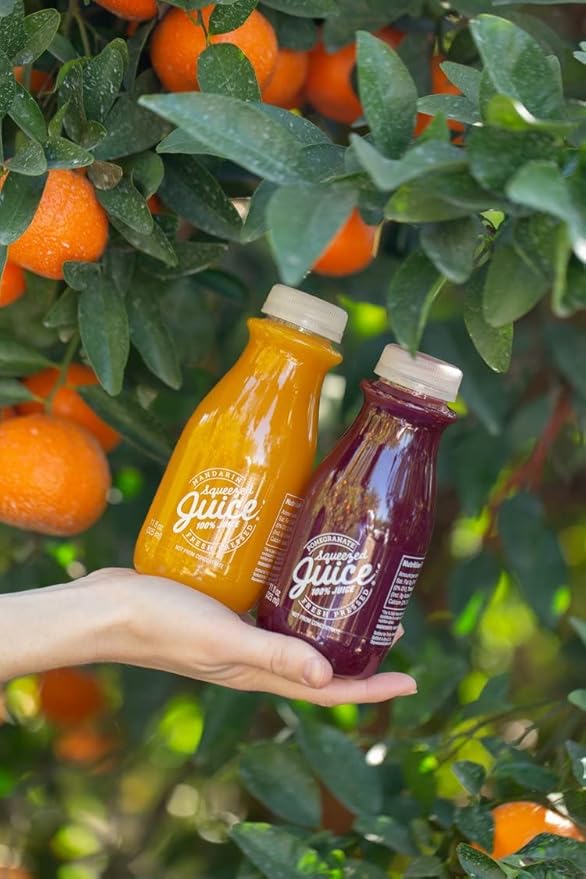 Squeezed Juice 6pk 100% Pomegranate Juice &amp 6pk 100% Mandarin Juice 11 FL OZ Bottles 12 Bottles Total | HPP Pasteurized | Not from Concentrate | Fresh Pressed | California Fruit Juice | Kosher