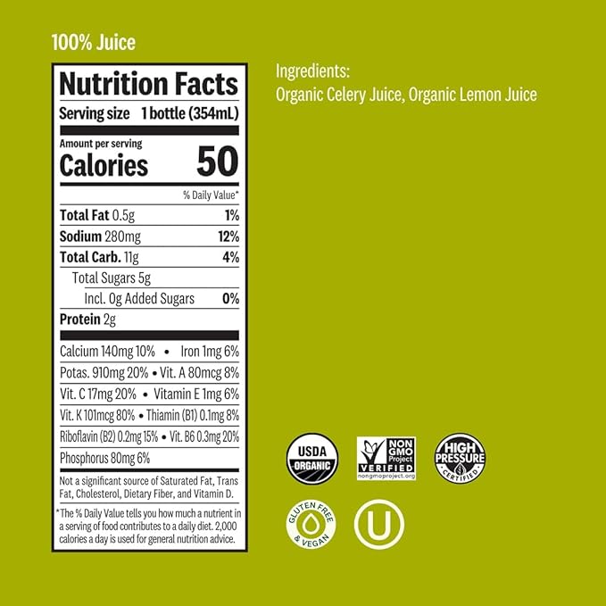 Suja Cold Pressed Celery Juice 12 Fluid Ounce - 6 per case.