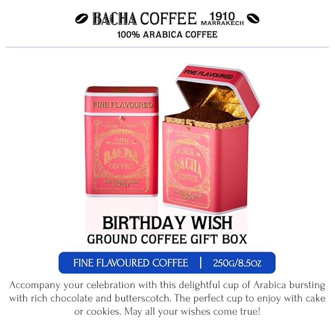 Bacha Coffee | Birthday Wish Fine Flavoured Ground Beans Medium Roast 100% Arabica Specialty Coffee 250g Signature Nomad Collection Gift Box