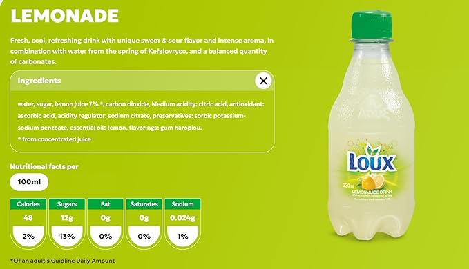 Loux | Greek Soft Drink | Lemon | Pack of 12 | 330ml