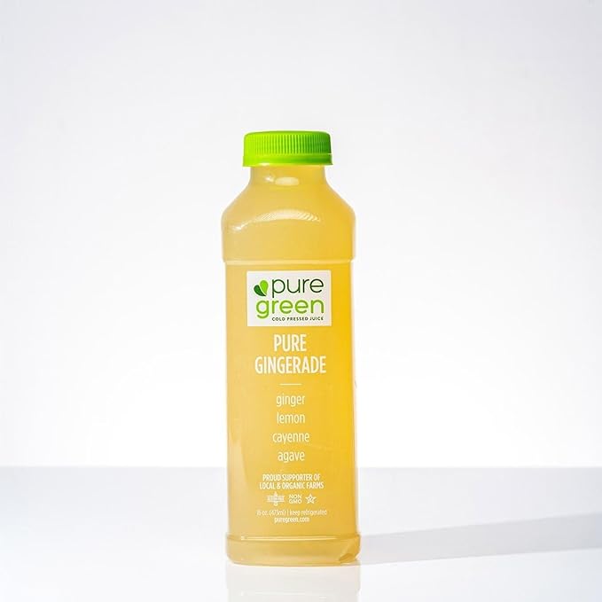 Pure Green Cold Pressed Juice - Pure Gingerade - Fresh Functional Blend with Agave Ginger Lemon Cayenne - Natural Gluten Free Non-GMO No Artificial Colors or Flavors - Made from Real Fruits &amp