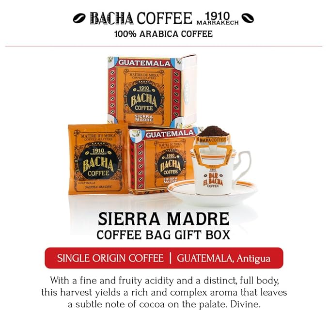 Bacha Coffee | Sierra Madre Guatemala Single Origin Medium Roast 100% Arabica Specialty Coffee 12 Coffee Drip Bags Gift Box