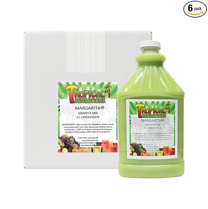 Tropical Sensations Margarita Granita Slushie Mix – 6 Bottles 64 oz Each – Non-Alcoholic Frozen Drink Mix for Slush Machines – Bulk Case