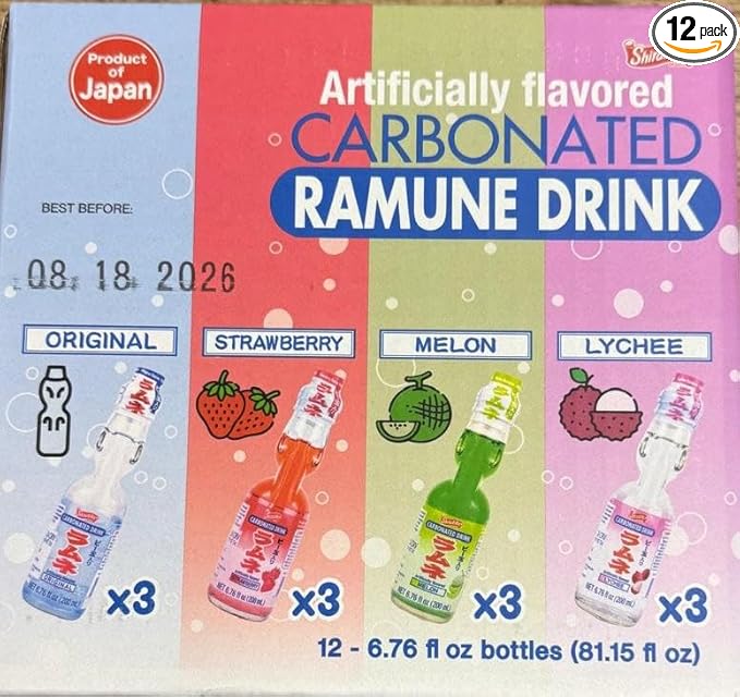 Ramune Japanese Soda Variety Pack - Shirakiku Multiple Flavors - Japanese Drink (12Pack)