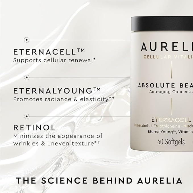 AURELIA Absolute Beauty | Advanced Cellular Anti-Aging Supplement | Increase Skin Moisture | with Zinc Resveratrol Niacinamide Ergothioneine &amp Retinol