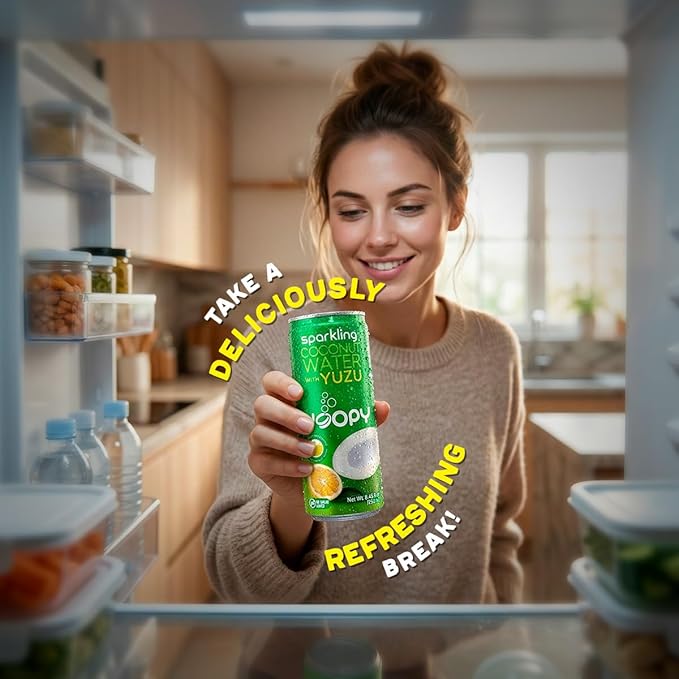 Yoopy Sparkling Coconut Water with Citrus-Inspired Yuzu – Low Sugar Refreshing Drink Healthy Soda Alternative Lightly Carbonated Beverage - 12 pack (8.45 fl oz cans)