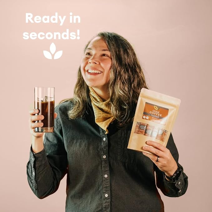 Cusa Tea &amp Coffee Mocha Cold Brew. Premium Instant Coffee Rainforest Alliance Certified Arabica Beans. Drink Mix Packets Ready in Seconds Makes Hot or Iced Coffee (30 Servings)