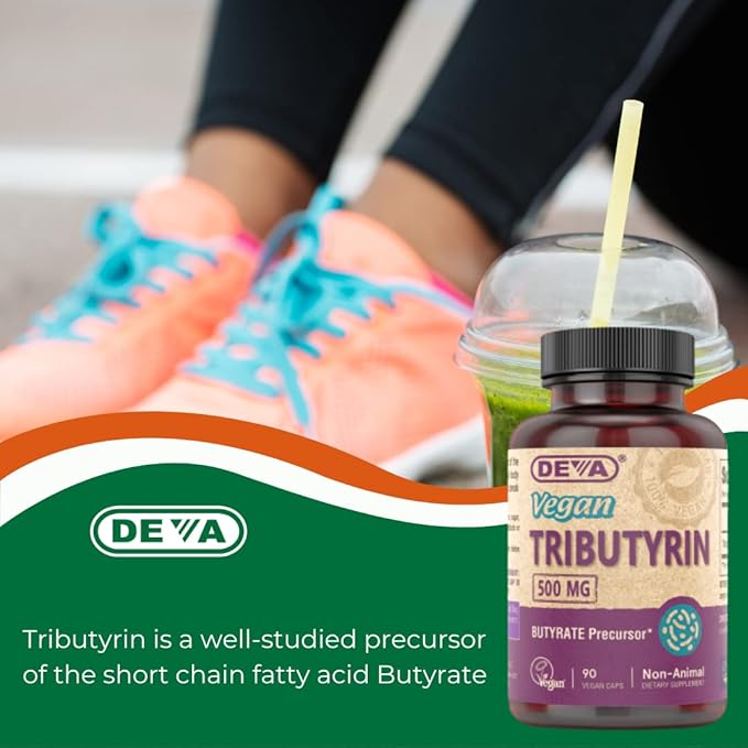 DEVA Vegan Tributyrin Supplement - Butyrate Precursor Gut Barrier Support Butyric Acid 500 MG Vegan Capsules Leaky Gut Support Digestion 90 Count (Pack of 2)