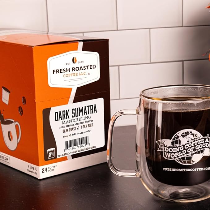 Fresh Roasted Coffee Dark Sumatra Mandheling |100% Single Origin | Dark Roast 72 Pods for K Cup Brewers