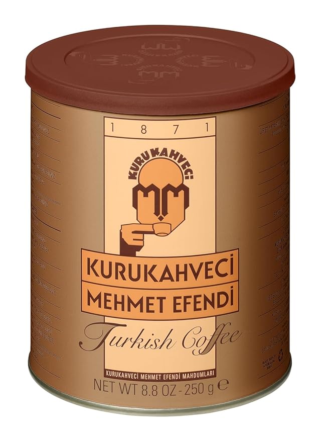 KURUKAHVECI MEHMET EFENDI Turkish Coffee Cezve Set Roasted GroundRich Aroma Turkish Coffee Set Original Taste Since 1871 (8.8 OZ / 250 Gr) with Cezve