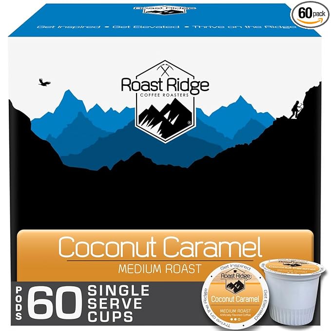 Roast Ridge Single Serve Coffee Pods for K-Cup Brewers Medium Roast Coconut Caramel 60 Count