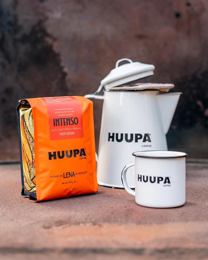 HUUPA Intense Wood-Fired Roasted Coffee 100% Arabica and Robusta Blend High Caffeine Dark Roast Ground Intense 16 oz