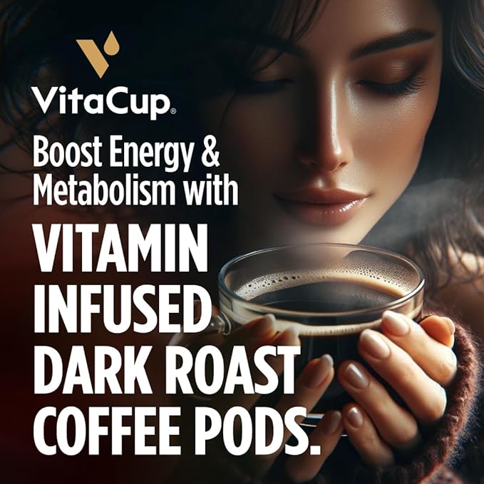 VitaCup Energy Dark Roast Coffee Pods Boost Focus &amp Metabolism Antioxidants B Vitamins Bold &amp Smooth100% Arabica Coffee Single Serve Pod Compatible with Keurig K-Cup Brewers32 Ct