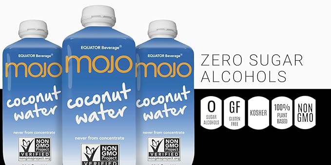 MOJO Coconut Water | Hydration Drink &amp Sports Drink | Electrolytes Beverage 1043 mg | Vitamin B &amp C | Hydration Drink for Skin &amp Body | 33.8 Oz (Pack Of 6)