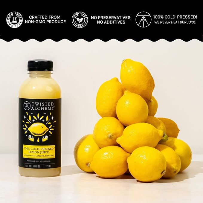 Twisted Alchemy Cold Pressed Culinary Basics Juice 4-Pack – 2 Persian Lime &amp 2 Eureka Lemon – All Natural Non-GMO No Sugar Added Preservative Free – 16 oz Bottles