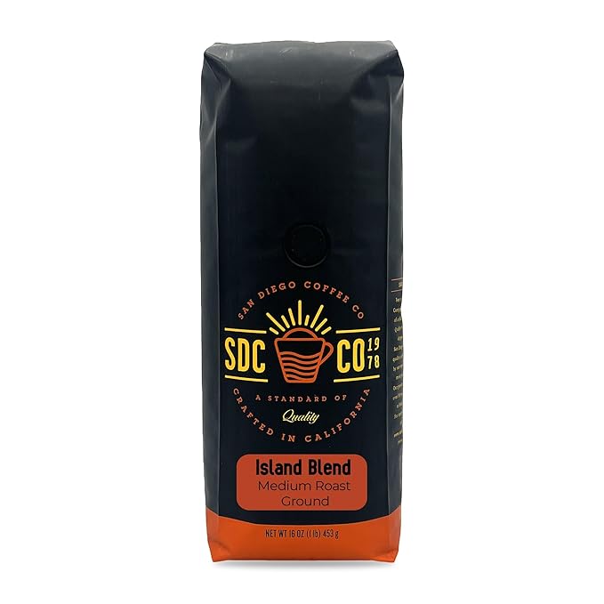 San Diego Coffee Island Blend Medium Roast Ground Coffee 16-Ounce Bag Café molido tostado